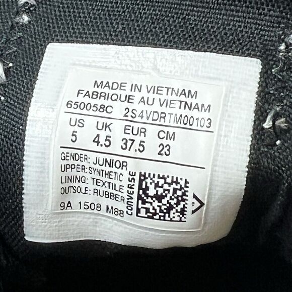 Converse All Star Women's 6.5-7 Black White Glossy Sneakers Lace Up Youth 5 Low - Picture 8 of 9